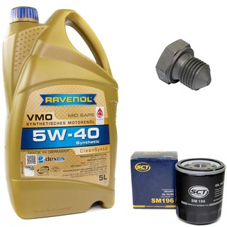 Engineoil set VMO SAE 5W-40 5 liters + Oil Filter SM196 + Oildrainplug 03272