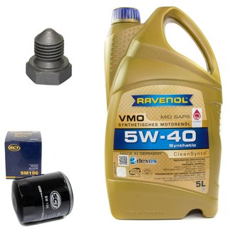 Engineoil set VMO SAE 5W-40 5 liters + Oil Filter SM196 + Oildrainplug 03272