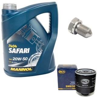 Engine Oil Set 20W-50 5 liters + oil filter SCT SM836 + Oildrainplug 15374