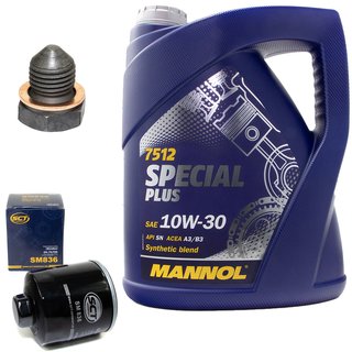 Motorl Set Special Plus 10W-30 API SN 5 Liter + lfilter SM836 + lablassschraube 12281