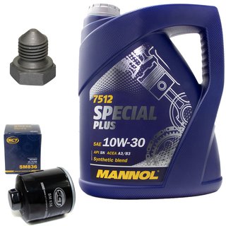 Engineoil set Special Plus 10W30 API SN 5 liters + Oil Filter SM836 + Oildrainplug 03272