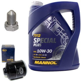 Motoröl Set Special Plus 10W-30 API SN 5 Liter + Ölfilter SM836 + Ölablassschraube 48871