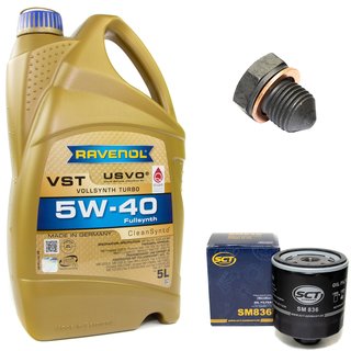 Engineoil set VollSynth Turbo VST SAE 5W-40 5 liters + Oil Filter SM836 + Oildrainplug 12281