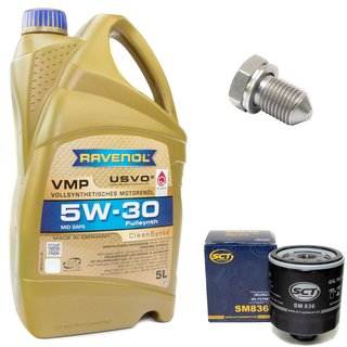 Engineoil set VMP SAE 5W-30 5 liters + Oil Filter SM836 + Oildrainplug 15374