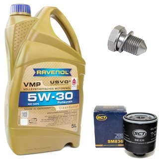 Engineoil set VMP SAE 5W-30 5 liters + Oil Filter SM836 + Oildrainplug 48871