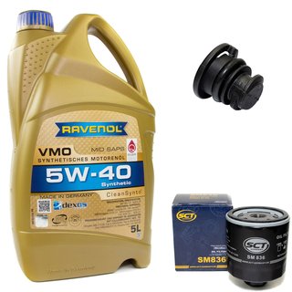 Engineoil set VMO SAE 5W-40 5 liters + Oil Filter SM836 + Oildrainplug 47197