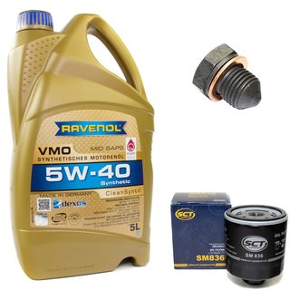 Engineoil set VMO SAE 5W-40 5 liters + Oil Filter SM836 + Oildrainplug 12281