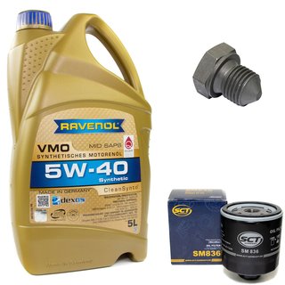 Engineoil set VMO SAE 5W-40 5 liters + Oil Filter SM836 + Oildrainplug 03272