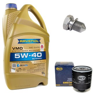 Engineoil set VMO SAE 5W-40 5 liters + Oil Filter SM836 + Oildrainplug 48871