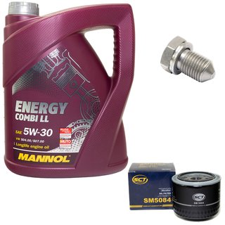 Engine Oil Set 5W-30 5 liters + oil filter SCT SM5084 + Oildrainplug 15374