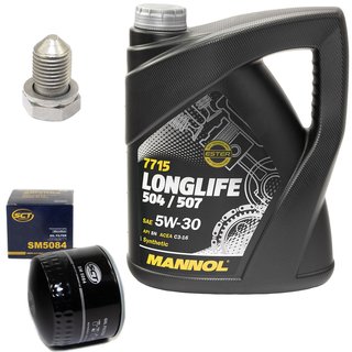 Motoröl Set Longlife 5W-30 API SN 5 Liter + Ölfilter SM5084 + Ölablassschraube 15374