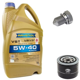 Motorl Set VollSynth Turbo VST SAE 5W-40 5 Liter + lfilter SM5084 + lablassschraube 48871