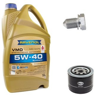 Motoröl Set VMO SAE 5W-40 5 Liter + Ölfilter SM5084 + Ölablassschraube 15374
