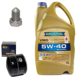 Motoröl Set VMO SAE 5W-40 5 Liter + Ölfilter SM5084 + Ölablassschraube 48871