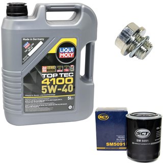Motoröl Set Top Tec 4100 5W-40 5 Liter + Ölfilter SM5091 + Ölablassschraube 30269