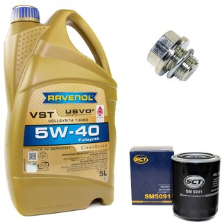 Motoröl Set VollSynth Turbo VST SAE 5W-40 5 Liter + Ölfilter SM5091 + Ölablassschraube 30269