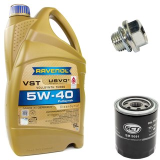 Motoröl Set VollSynth Turbo VST SAE 5W-40 5 Liter + Ölfilter SM5091 + Ölablassschraube 30269