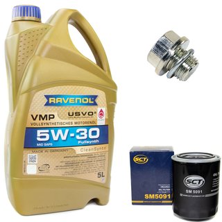 Engineoil set VMP SAE 5W-30 5 liters + Oil Filter SM5091 + Oildrainplug 30269