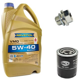 Engineoil set VMO SAE 5W-40 5 liters + Oil Filter SM5091 + Oildrainplug 30269