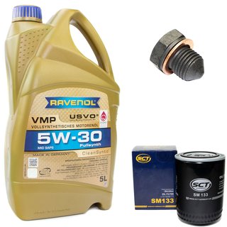 Engineoil set VMP SAE 5W-30 5 liters + Oil Filter SM133 + Oildrainplug 12281