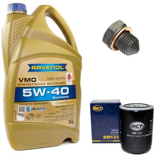 Motoröl Set VMO SAE 5W-40 5 Liter + Ölfilter SM133 + Ölablassschraube 12281