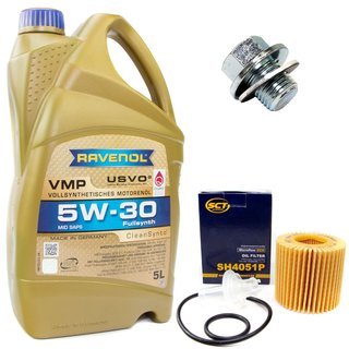 Engineoil set VMP SAE 5W-30 5 liters + Oil Filter SH4051P + Oildrainplug 30264