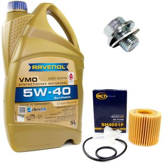Motoröl Set VMO SAE 5W-40 5 Liter + Ölfilter SH4051P + Ölablassschraube 30264