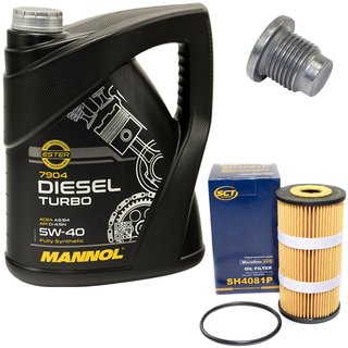 Motoröl Set 5W40 Diesel Turbo 5 Liter + Ölfilter SH4081P + Ölablassschraube 48880