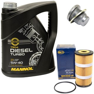 Engine oil set 5W40 Diesel Turbo 5 liters + oil filter SH4081P + Oildrainplug 101250