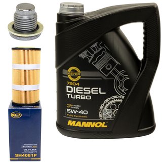 Engine oil set 5W40 Diesel Turbo 5 liters + oil filter SH4081P + Oildrainplug 101250