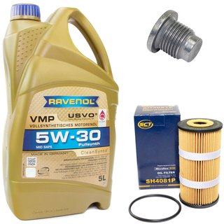 Engineoil set VMP SAE 5W-30 5 liters + Oil Filter SH4081P + Oildrainplug 48880