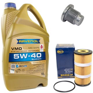 Engineoil set VMO SAE 5W-40 5 liters + Oil Filter SH4081P + Oildrainplug 48880