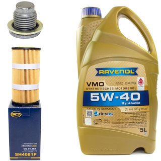 Motoröl Set VMO SAE 5W-40 5 Liter + Ölfilter SH4081P + Ölablassschraube 101250