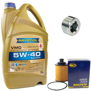Engineoil set VMO SAE 5W-40 5 liters + Oil Filter SH4797P + Oildrainplug 38179