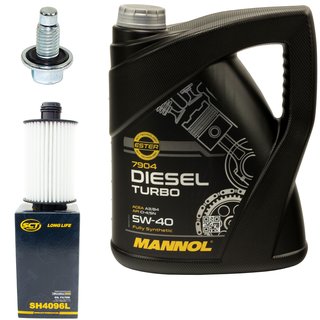 Engine oil set 5W40 Diesel Turbo 5 liters + oil filter SH4096L + Oildrainplug 48881