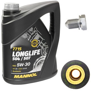 Engineoil set Longlife 5W30 API SN 5 liters + Oil Filter SH4079P + Oildrainplug 15374
