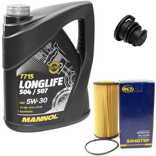 Motorl Set Longlife 5W-30 API SN 5 Liter + lfilter SH4079P + lablassschraube 47197