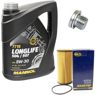 Motorl Set Longlife 5W-30 API SN 5 Liter + lfilter SH4079P + lablassschraube 100497