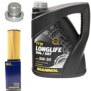 Engineoil set Longlife 5W30 API SN 5 liters + Oil Filter SH4079P + Oildrainplug 100497