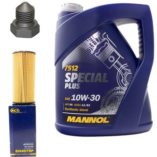 Engineoil set Special Plus 10W30 API SN 5 liters + Oil Filter SH4079P + Oildrainplug 03272