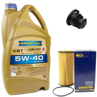 Motoröl Set VollSynth Turbo VST SAE 5W-40 5 Liter + Ölfilter SH4079P + Ölablassschraube 47197