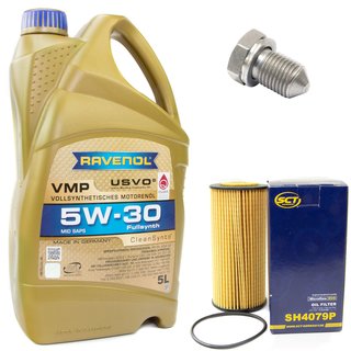 Engineoil set VMP SAE 5W-30 5 liters + Oil Filter SH4079P + Oildrainplug 15374