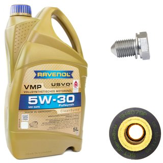 Engineoil set VMP SAE 5W-30 5 liters + Oil Filter SH4079P + Oildrainplug 15374