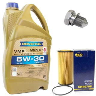 Engineoil set VMP SAE 5W-30 5 liters + Oil Filter SH4079P + Oildrainplug 48871
