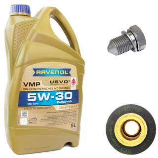 Engineoil set VMP SAE 5W-30 5 liters + Oil Filter SH4079P + Oildrainplug 48871