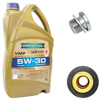 Motoröl Set VMP SAE 5W-30 5 Liter + Ölfilter SH4079P + Ölablassschraube 100497