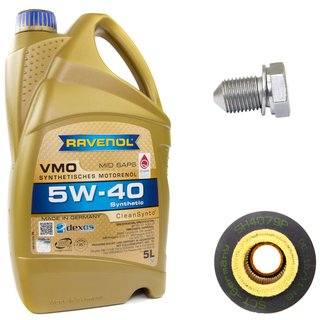Engineoil set VMO SAE 5W-40 5 liters + Oil Filter SH4079P + Oildrainplug 15374