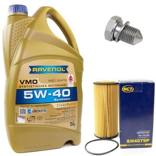 Engineoil set VMO SAE 5W-40 5 liters + Oil Filter SH4079P + Oildrainplug 48871
