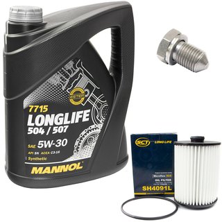 Motoröl Set Longlife 5W-30 API SN 5 Liter + Ölfilter SH4091L + Ölablassschraube 15374