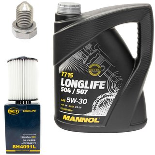 Motoröl Set Longlife 5W-30 API SN 5 Liter + Ölfilter SH4091L + Ölablassschraube 15374